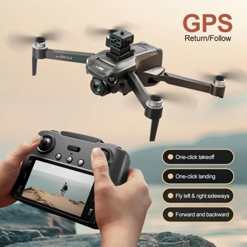 Vista 2 de Drone GPS RC con pantalla encendida, cámara EIS 4K, retorno de un clic, función de seguimiento, ajuste de velocidad, luces LED, transmisión