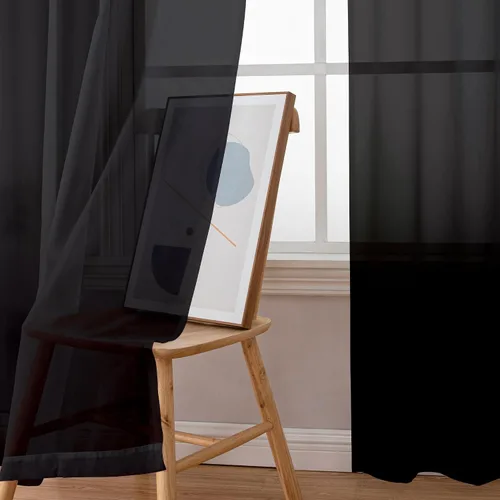 Vista 30 de Aiyufeng 2 paneles de cenefa transparente negra de 14 pulgadas de largo, cortinas cortas negras transparentes para dormitorio, cortinas de cocina