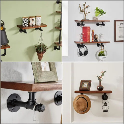 Vista 7 de Soporte de estante de tubo industrial de 6.7 pulgadas, estante flotante de pared de hierro en L para tablero de 6 a 12 pulgadas, estantes de tubería