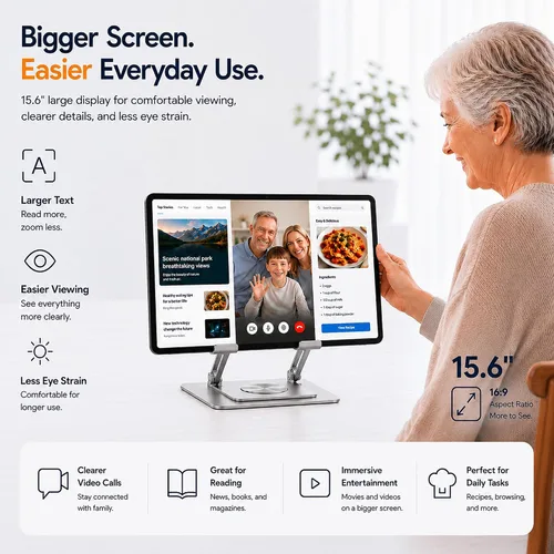 Vista 6 de 15.6 Inch Tablet, Android 16, Widevine L1, FHD IPS Display for Sheet Music 16GB Memory 256GB Storage, Helio G99 Octa-Core, 30W Fast Charging