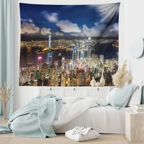 Vista 35 de Ambesonne Tapiz verde, fases lunares alrededor de un árbol de la vida, impresión de diseño bohemio de astrología nocturna, decoración de tela