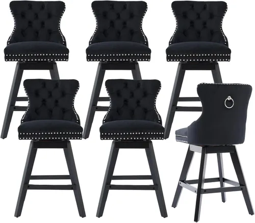 Vista 13 de cinkehome Juego de 2 taburetes de bar giratorios de altura de mostrador, taburetes de bar tapizados de terciopelo con respaldo, sillas de bar