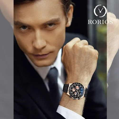 Vista 2 de RORIOS Relojes luminosos para hombre, relojes analógicos de cuarzo con correa de silicona, multifunción, cronómetro para hombre