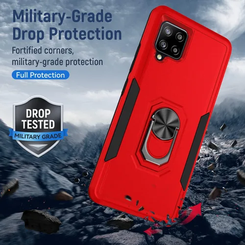 Vista 4 de Funda para Samsung Galaxy A42 5G con anillo de soporte, resistente protección de grado militar a prueba de golpes para Galaxy A42 5G (rojo)