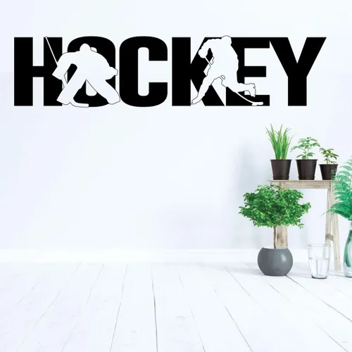 Vista 2 de Hockey Wall Decal With Players Silhouette - Vinyl Decoration for Boys Bedroom, Playroom or Man Cave