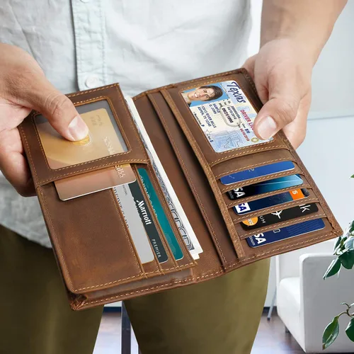 Vista 5 de Polare - Cartera larga y plegable de piel de vaca para hombre
