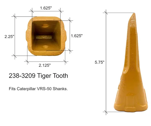 Vista 2 de Mini excavadora cubo Tiger Rock Tooth, 238-3209, compatible con CAT VRS-50 (1)
