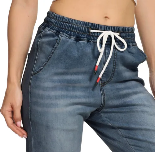 Vista 8 de V VOCNI Pantalones deportivos de mezclilla para mujer, con cordón en la cintura, bolsillos laterales, jeans casuales
