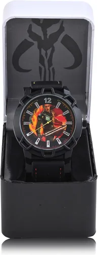 Vista 4 de Accutime Lucas Star Wars Mandalorian Baby Yoda Reloj analógico para hombre, piel sintética, caja de cristal con esfera de cristal, color negro