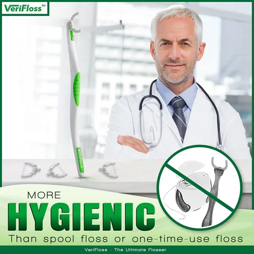 Vista 4 de VeriFloss - Hilo dental con recarga de 10 cabezales, hilo dental para adultos y niños, herramienta de hilo dental, diseño ergonómico con cabezal