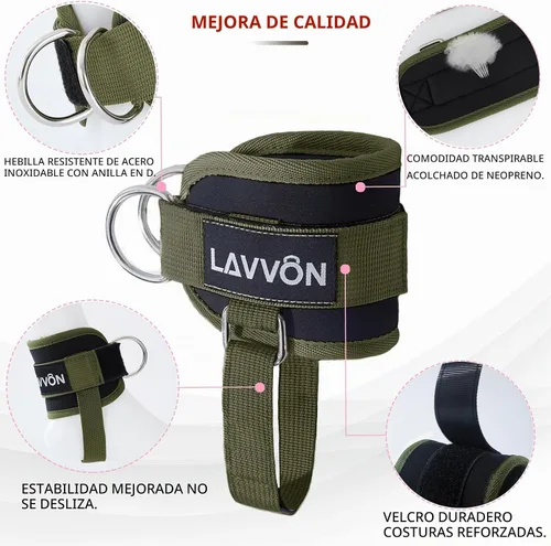 Vista 3 de LAVVON Correas de tobillo para máquinas de cable Kickbacks – Accesorios de cable de tobillo ajustables y cómodos para gimnasio, correa de tobillo