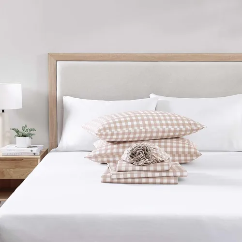 Vista 5 de Stone Cottage - Juego de sábanas, ropa de cama de percal de algodón crujiente y transpirable con funda de almohada a juego, 200 hilos, bolsillo