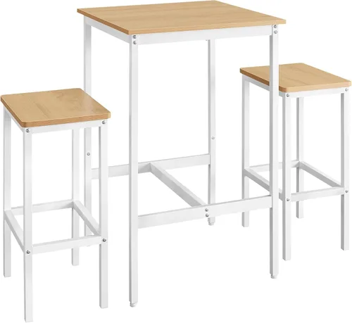 Vista 12 de VASAGLE - Juego de mesa de bar y sillas, mesa cuadrada con 2 taburetes, juego de pub para comedor para 2, ahorro de espacio para cocina, desayuno