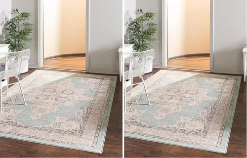 Vista 32 de Unique Loom Parker Collection - Alfombra de área Merakli (2 x 3 pies, rectangular, aguamarina/beige)