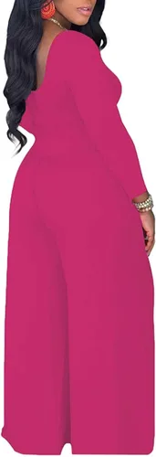 Vista 2 de Conjunto de 2 piezas de pantalones largos de pierna ancha para mujer, conjunto de overoles de manga larga con espalda descubierta, parte delantera