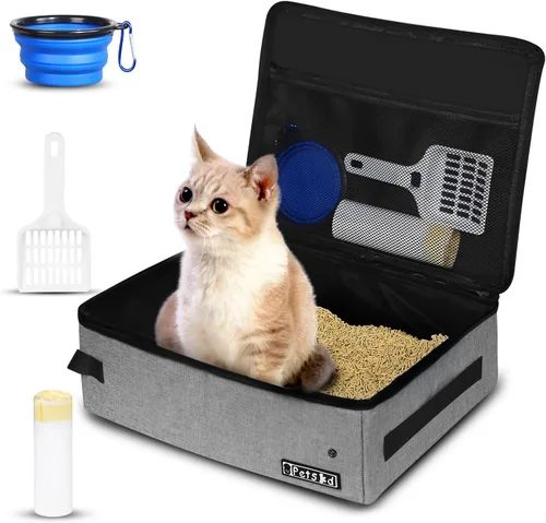 Vista 11 de Arenero portátil para gatos de viaje de Petskd con tapa y 10 bolsas desechables, a prueba de fugas y plegable, artículos de viaje esenciales