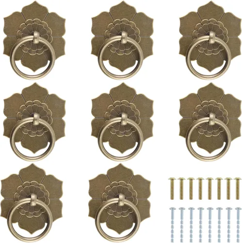 Vista 10 de Bitray Bronze Cabinet Knobs Antique Ring Pulls Double Flower Drawer Pulls Bronce antiguo