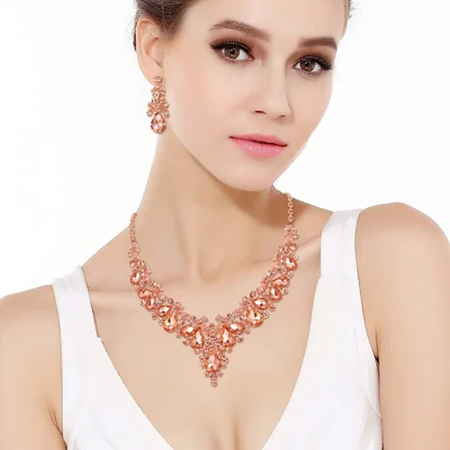 Vista 3 de EVER FAITH Juego de collar y aretes de cristal elegante para mujer