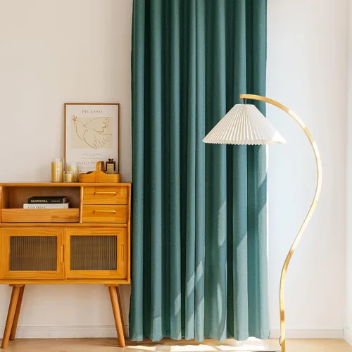 Vista 5 de Cortinas texturizadas 100% opacas en espiga, 2 paneles, cortinas de 84 pulgadas de largo para sala de estar, cortinas de tratamiento de ventanas