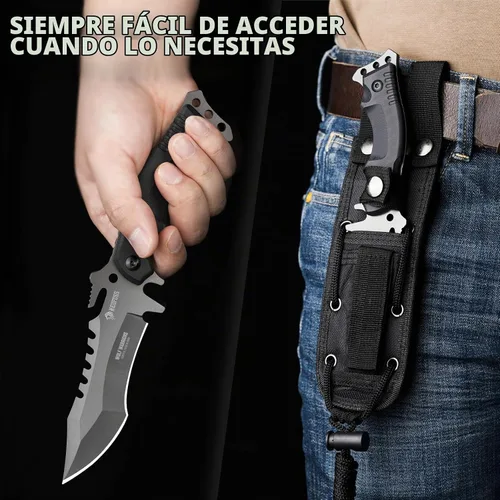 Vista 4 de NedFoss Cuchillo de supervivencia de hoja fija con funda, cuchillo de campamento de espiga completa de 9 pulgadas, mango ergonómico G10