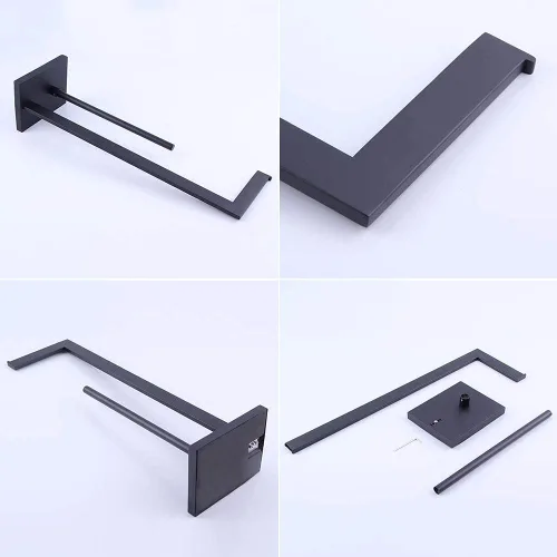 Vista 5 de Soporte para papel higiénico negro mate, soporte para rollo de papel higiénico con reserva de estante, organización portátil de almacenamiento