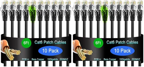 Vista 42 de Cable de Parche Ethernet Cat6 de 0.5 pies (Paquete de 10), Cable de Parche Cat6 para Centros de Datos, Cable Cat 6 10G, Cables de Parche de Red