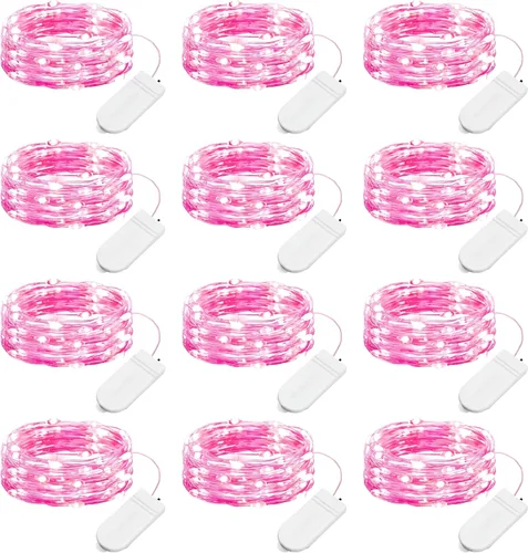 Vista 23 de Brightown - Paquete de 12 luces LED de hadas multicolor con pilas, resistentes al agua, cable plateado de 7 pies, 20 luces LED de luciérnagas