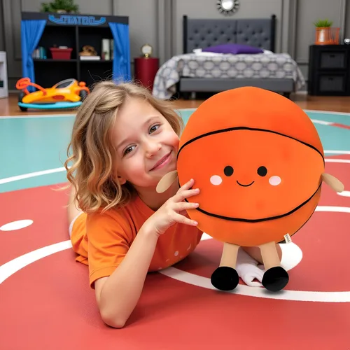 Vista 2 de Ryttir - Almohada creativa de baloncesto de simulación 3D de 11 pulgadas, almohada mullida para autos, cojines de baloncesto para exteriores