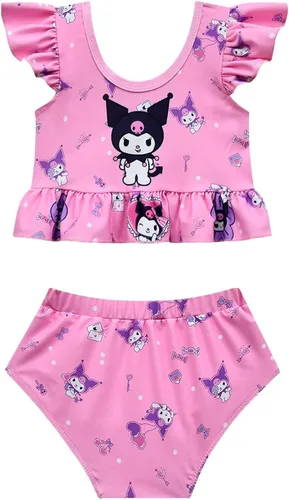 Vista 2 de Conjunto de bikini de verano para niñas, conjunto de traje de baño con mangas con volantes
