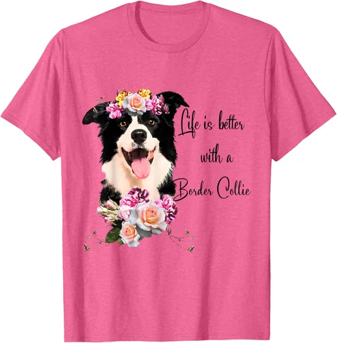 Vista 43 de Life is Better With a Border Collie - Camiseta de perro lindo con flores, gris, S Gris Oscuro