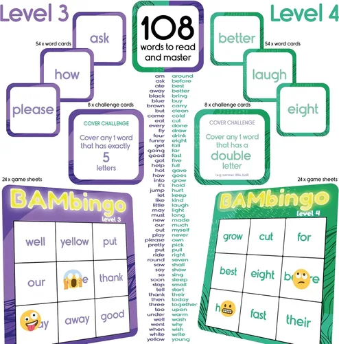 Vista 7 de THE BAMBINO TREE Sight Word BAMBingo Niveles 1, 2, 3 y 4 - Preescolar Kindergarten 1er grado 2do grado Palabras de vista