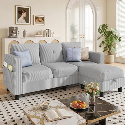 Vista 12 de JAMFLY Sofá modular para sala de estar, sofá reversible de 3 plazas con otomana convertible, sofás modernos en forma de L para apartamentos