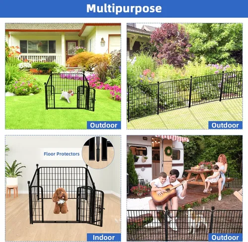 Vista 5 de ADAVIN Cercas y Bordes de Jardín de 32 Pulgadas (Alto), 1 Puerta + 3 Paneles Cerca para Perros Exterior para Patio, Cerca Barrera de Metal de Hierro