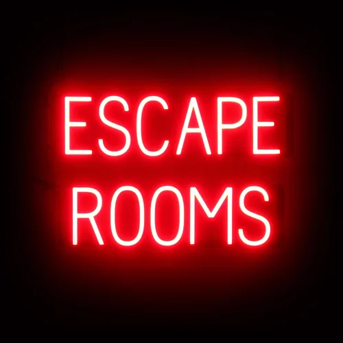 Vista 17 de SpellBrite Cartel de ESCAPE ROOM Letrero relacionado con el entretenimiento con aspecto de neón, fuente de luz LED roja 23.6 x 15.0 pulgadas Rojo