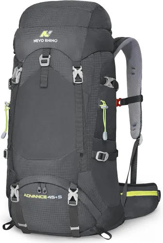 Vista 11 de N NEVO RHINO - Mochila de senderismo con marco interno 50, 60, 65, 70 y 80 L, mochila impermeable para escalar, camping, con cubierta de lluvia