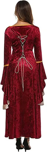 Vista 5 de Vestido medieval para mujer, disfraz estilo renacentista, de encaje, irlandés, largo, para cosplay, atuendo retro