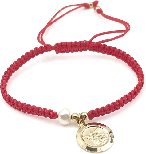 Vista 2 de Handwoven Red Thread with Saint Michael Archangel Medal and Cultured Fresh Water Pearl - Catholic Protection Bracelet Adjustable Size for Women