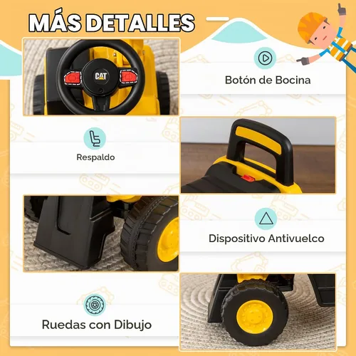 Vista 6 de Aosom Excavadora Ride on Toy CAT Cuerno con licencia para 18-36 meses