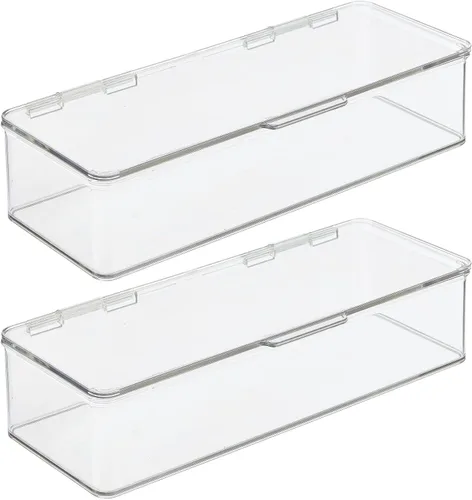Vista 8 de mDesign Contenedores de Cajas Organizadoras Largas de Plástico para Sala de Juegos/Gaming de Almacenamiento con Tapa con Bisagras para Estantes