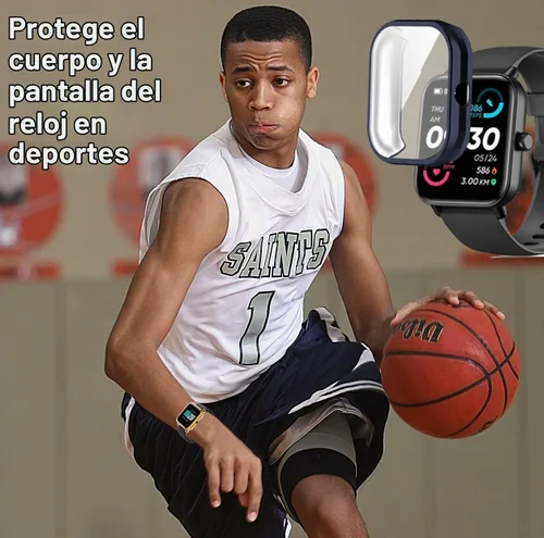 Vista 3 de Fundas de reloj compatibles con MILOUZ aeac KALINCO Quican Hoowel Veryfit IDW19 1.8" Smart Watch, funda de TPU con protector de pantalla, cuerpo Azul