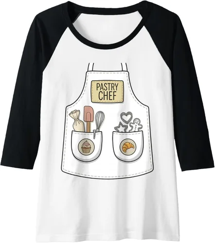 Vista 3 de Pastry Chef Funny Baker Baking Patisserie Apron Costume Raglan Baseball Tee