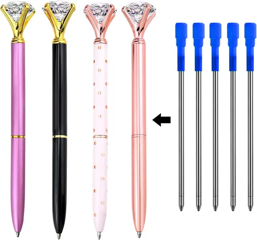 Vista 6 de DunBong Recambios de metal para bolígrafo D1, repuesto de bolígrafo, tinta negra, tinta de repuesto de cristal de diamante, 3.2 pulgadas, paquete