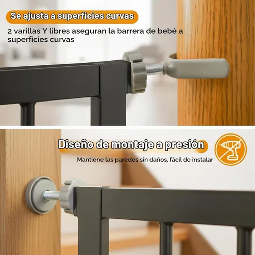 Vista 9 de Puerta de bebé para escaleras, puerta de perro con cierre automático de 29.7-43 pulgadas para puertas y pasillos, puerta para mascotas montada a