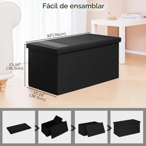Vista 3 de PINPLUS - Banco otomano plegable con bandeja, color negro