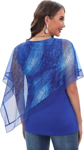 Vista 2 de SeSe Code Blusas elegantes de malla para mujer, poncho fluido, camisas casuales elegantes