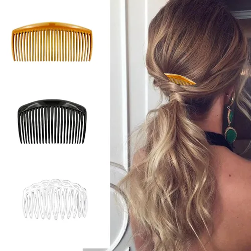 Vista 3 de Juego de 9 peines laterales de plástico para el cabello con 11/23/29 dientes, peine giratorio francés, accesorios para el cabello de estilo simple