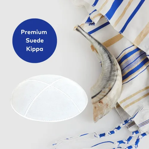 Vista 2 de Tela de cuero de gamuza Kippot Cuatro Panel Kippah Yarmulkah Single o Bulk Yarmulke, Blanco