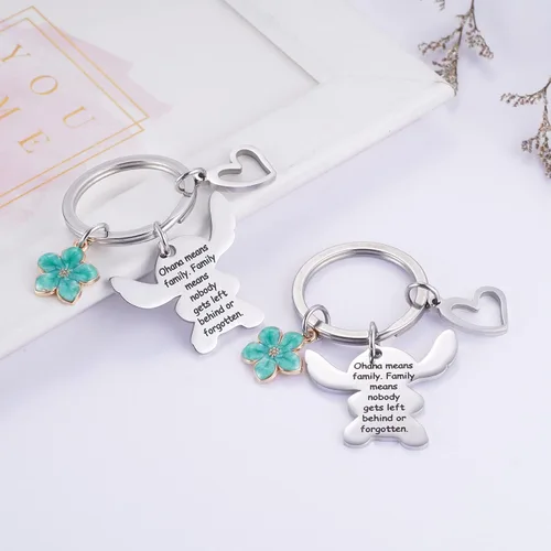 Vista 4 de Ralukiia Ohana Means - Juego de llaveros familiares para 2, llavero de puntada, regalo de joyería para niños y niñas, flor verde, Verde