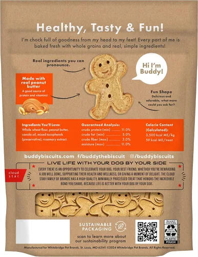 Vista 2 de Buddy Biscuits Bolsa de golosinas crujientes para perros de 2 libras, hecha con mantequilla de maní