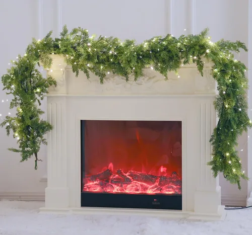 Vista 15 de MISSPIN 6ft Christmas Garland with String Lights, Real Touch Norfolk Pine Garland, Green Artificial Greenery Garland for Table, Mantle, Wall